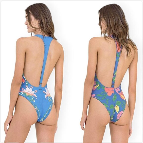 Maaji Maya Blue Floral Tiki Reversible One Piece Swimsuit - Picture 2 of 6